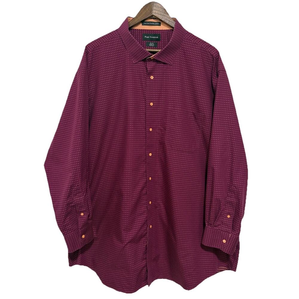Paul Fredrick 20x35 Burgundy Orange Dot Dress Shirt Classic Fit Non Iron